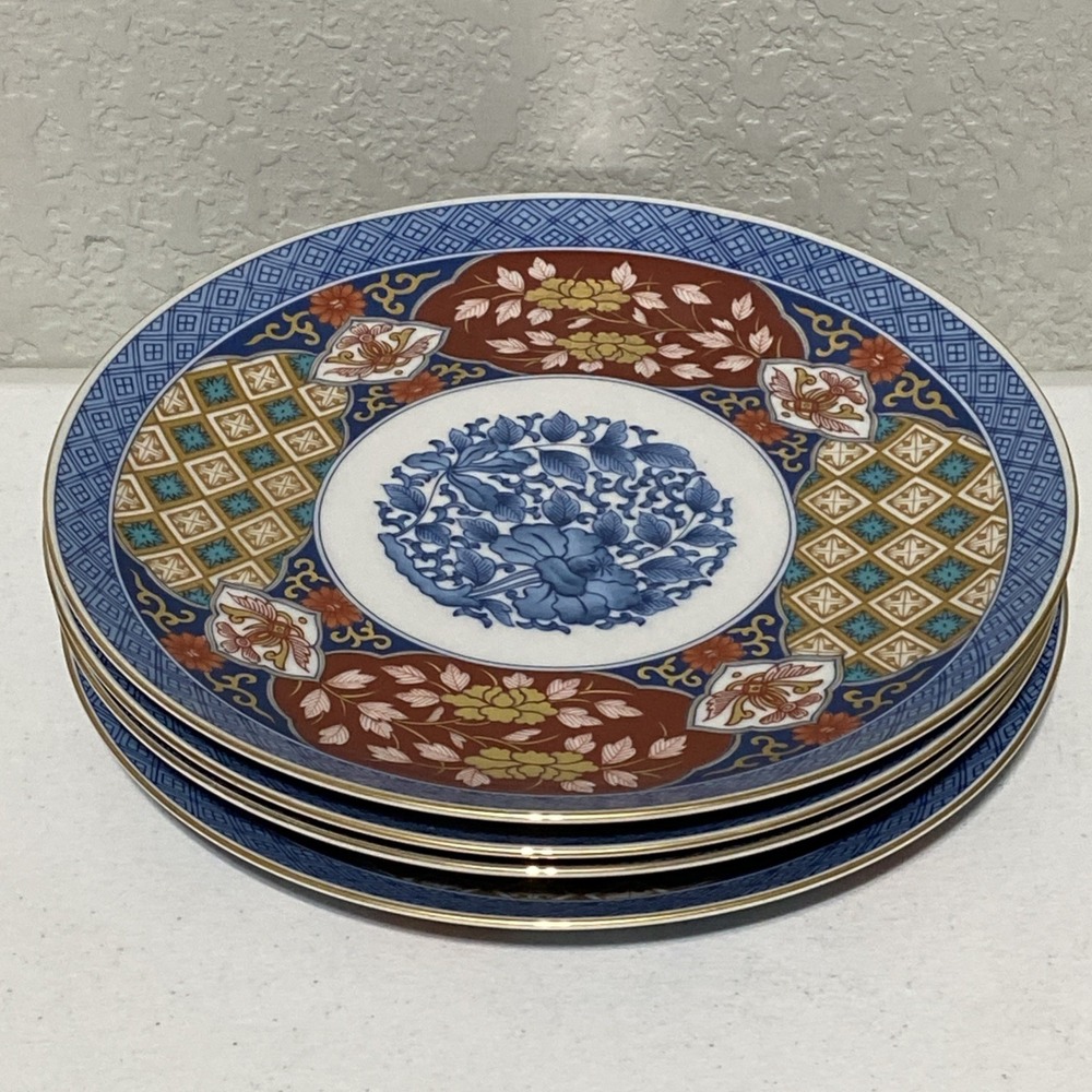 VTG Smithsonian Institution Japan Imari Porcelain Dinner Plates 10.5" Set 4 NEW